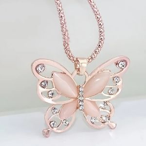Butterfly Cat Stone Necklace Glitter Crystal Chain Women's Autumn Summer Spring
